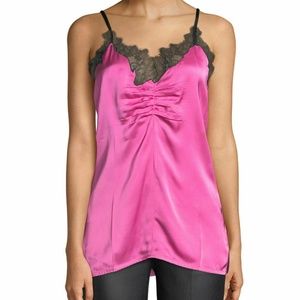 NWT Helmut Lang Ruched Lace Trim Cami Slip Top